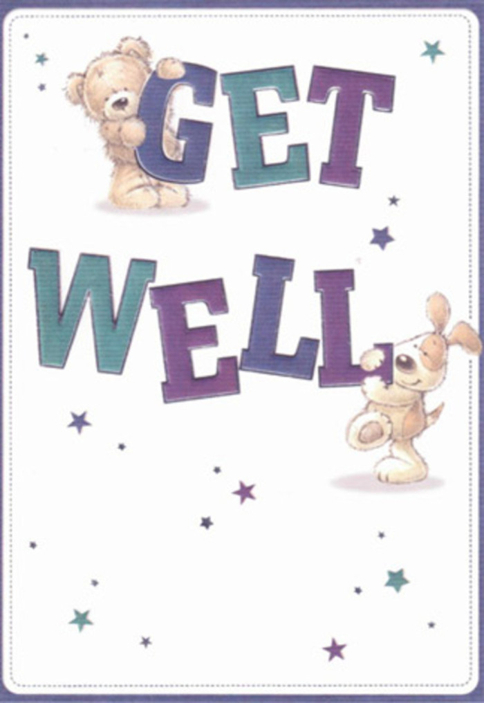 Steeped in the gentle optimism so often found in Plaistow's gardens and marketplaces, this get well card is a celebration of encouragement crafted through whimsical art. At the centre, a friendly bear and a playful pup share a soft, reassuring glance-the bear plush and rotund, the puppy's ears velvety and inviting. Cheerful stars float and twirl above them as if the air itself is filled with whispered good wishes carried across Barking Road. The large, textured letters spelling out 'Get Well' are shaded in soothing purples and aquas, exuding steady confidence against a clean, creamy backdrop reminiscent of fresh linen or the morning light in Central Park. Each character's soft fur is so richly illustrated, it nearly invites a comforting touch, much like the sensation of wrapping one's hands around a bouquet expertly arranged by Plaistow Florist. The careful composition, from the playful expressions to the gentle sprinkling of starbursts, turns the card into a tactile experience-one that transcends mere words to offer tangible comfort and sincere hope. As you envision sending this card paired with vibrant, healing flowers, the combined gesture radiates authentic care rooted deeply in the neighbourhood's spirit. The overall effect is a light, airy mood designed to soothe the unwell, making it a perfect fit for sharing positivity and tender energy with loved ones close to home.